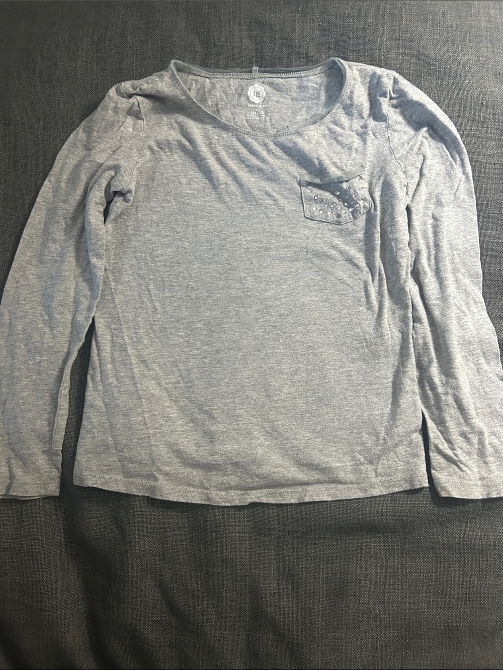 total girl Heather Gray Long Sleeve Top with Studded Pocket